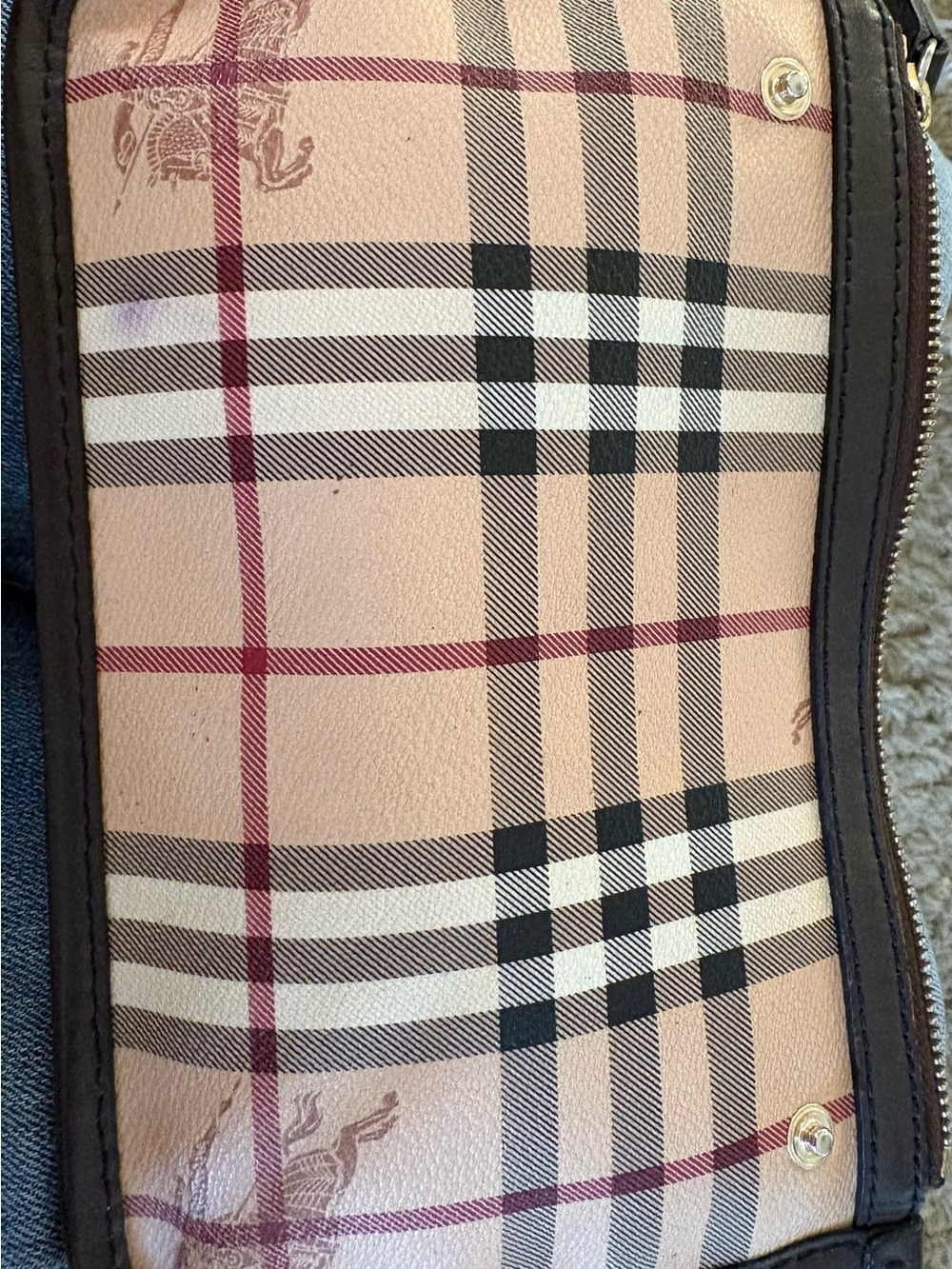 Authentic Burberry Beige Nova Check Tote with Dark Brown Leather and Gold Accent - Picture 9 of 11